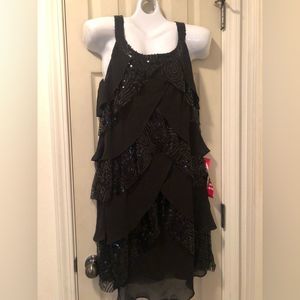 S.L. Fashions Black Layered Sequin Midi Dress